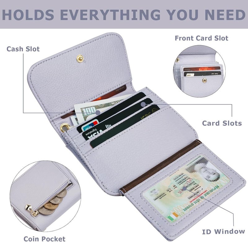 Sunpour Women Small Wallet RFID Blocking Slim Wallet with Coin Pocket Tri-Fold Credit Card Holder with ID Window and Keychain (Purple) - Image 4